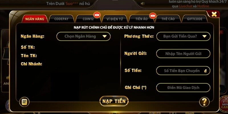 Các bước nạp tiền cá cược tài xỉu Yo88