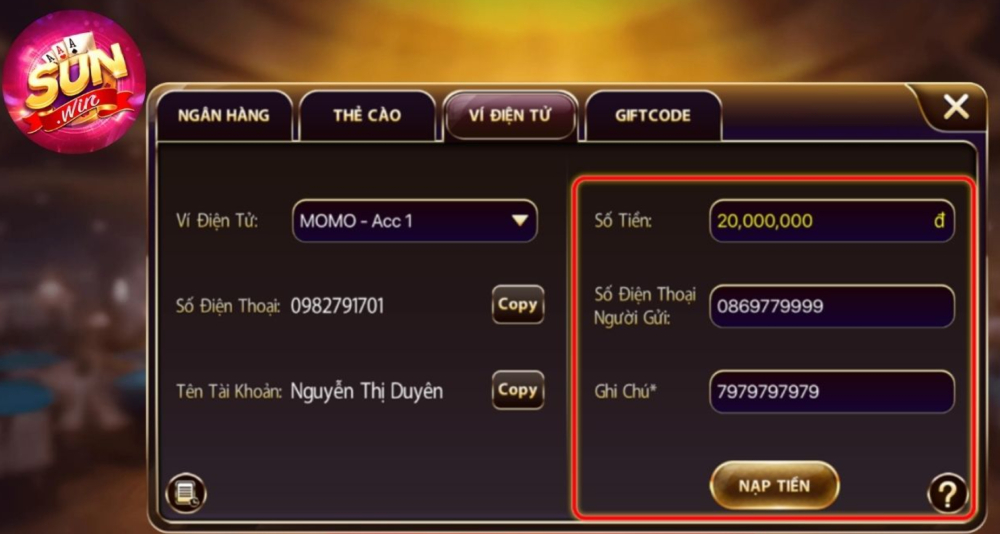 Người dùng cần nhập chính xác để giao dịch qua ví điện tử
